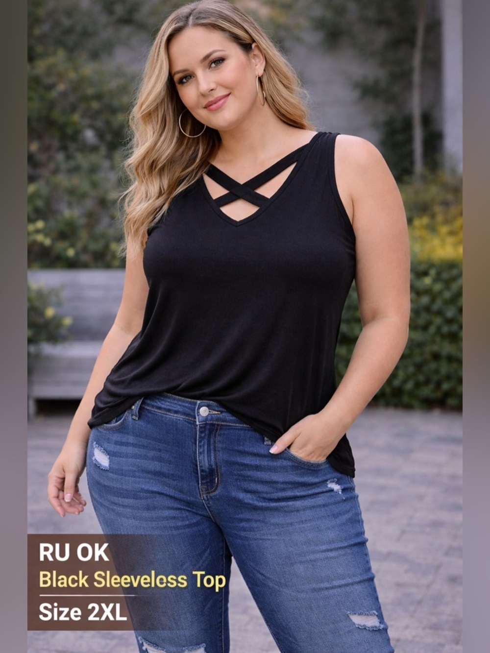 RU OK Black Sleeveless Top 2XL